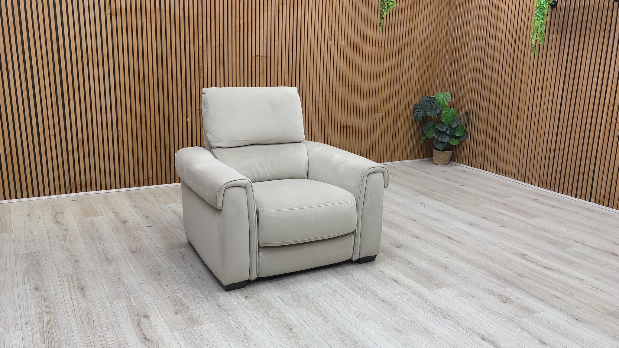 Video Preview  for a product video, likely demonstrating the power recliner function and plush velvet material.