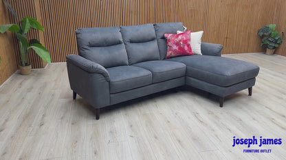 'Morgan' Dexter Shadow Grey 43519 Velvet Fabric Right Hand Facing 3 Seater Sofa with Chaise End