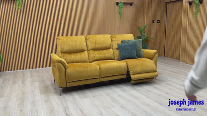 ‘Daytona’ 52002 Heritage Saffron Yellow Velvet Fabric 3 Seater Power Recliner Sofa with Drinks Holder and Built-in Bluetooth Speaker