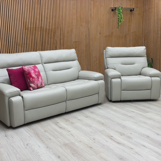 Video Preview for the 'Cinemax' Alpha Grey Leather 3 Seater Sofa and Armchair set.