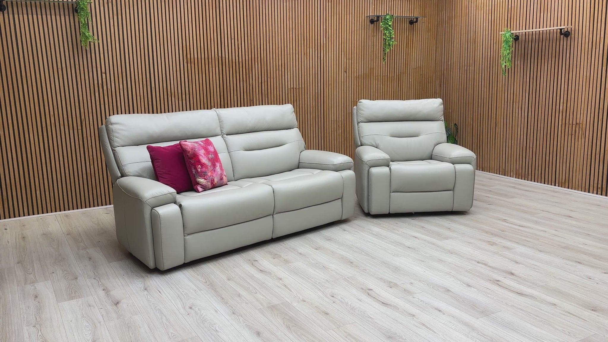 Video Preview for the 'Cinemax' Alpha Grey Leather 3 Seater Sofa and Armchair set.