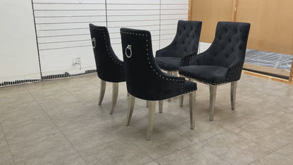 ‘Dolce’ Black Velvet Studded Dining Chairs - Set of 4
