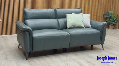 ‘Jude’ Oslo Peacock Green Leather 3 Seater Power Headrests, Power Lumbar and Heated Seats