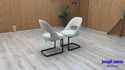 'Tiber' Alabaster Beige Fabric Cantilever Dining Chairs - Set of 2