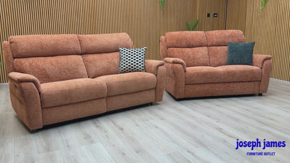 Nicoletti ‘Vito’ Baobab Ruggine Orange Woven Fabric 3 Seater Power Recliner Sofa Set with Power Headrests and Power Lumbar + 2 Seater
