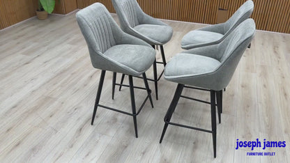 'Crete' Light Grey Fabric Set of 4 Swivel Bar Stools