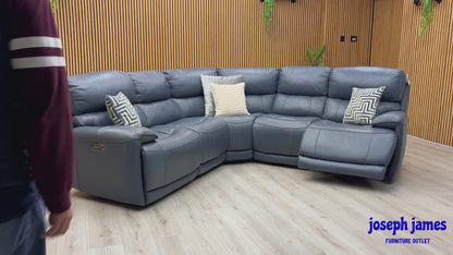'Link' Nc-313e Ocean Blue Leather Large Power Recliner Corner Sofa with Power Headrests