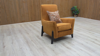 Video thumbnail for a clip demonstrating the features and solid orange color of the 'Collins' Towel Velvet Accent Chair.