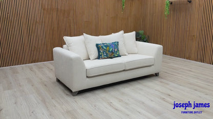 ‘Lorella’ Ivory Lorella Woven Fabric Pillow Back 3 Seater Sofa