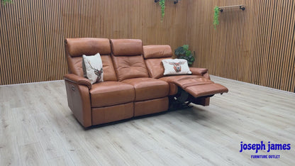 World of Leather Compact Collection 'Titch' Ca-700e Cognac Brown Leather 3 Seater Power Recliner Sofa