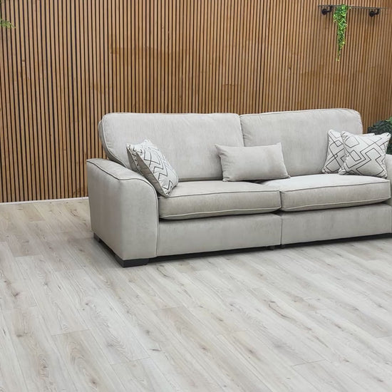 Product video for the ‘Harvey’ Truffle Sofa, highlighting the soft weave texture and split frame design.