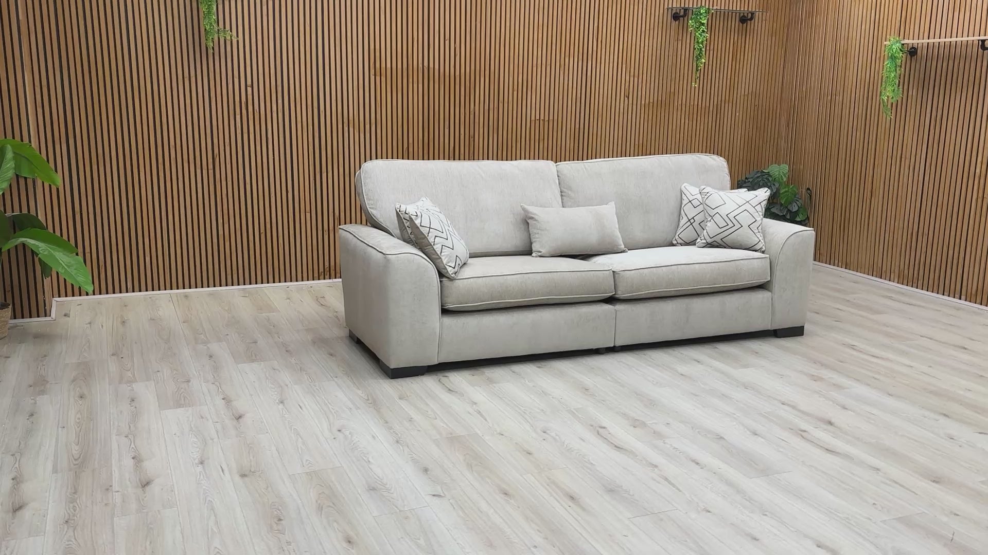 Product video for the ‘Harvey’ Truffle Sofa, highlighting the soft weave texture and split frame design.