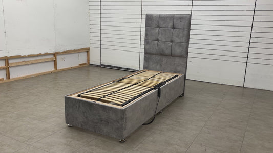 ‘Dice’ Marble Dapple Grey Electrical Adjustable Bed + Floor Standing Headboard - Single