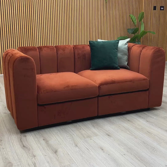 Video Of ‘New Sofables So Together’ contemporary modular corner sofa suite, beautifully upholstered in vibrant Rust Orange Sofables Splendour fabric.