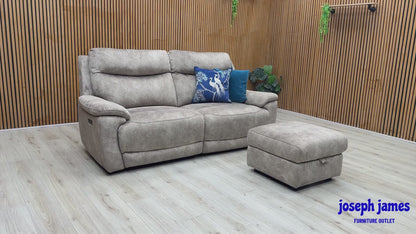 'Sloane' Marble Charcoal Grey Velvet Fabric 3 Seater Power Recliner Sofa + Storage Footstool