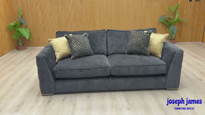 ‘Bellissimo’ Mirage Black - Gold Cp Fabric 3 Seater Classic Back Sofa