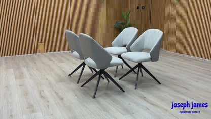 'Raul' Stone Grey Fabric Set of 4 Swivel Dining Chairs