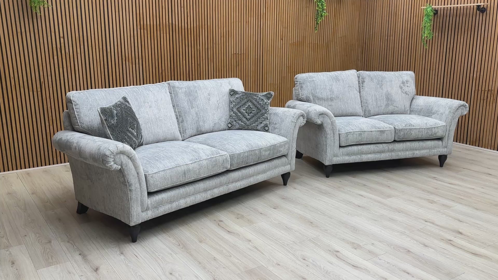  Video Parker Knoll 'Plaza' Sofa Set, showing the Large 2 Seater and standard 2 Seater sofas together, designed for even weight distribution and superb support.