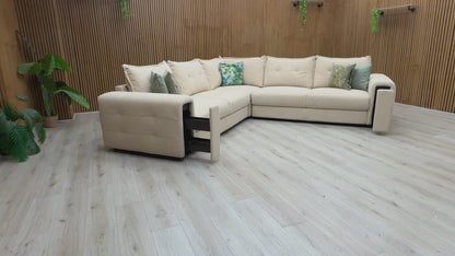 ‘Goliath’ Oxford Latte Fabric Large Corner Sofa with Storage Drawers