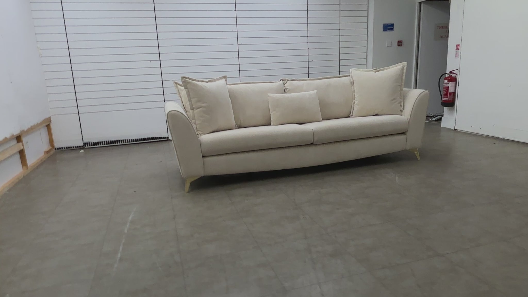 Video of size, fabric, and design features of the 'Luella' Soft Sherpa Natural Mix Grande Sofa.