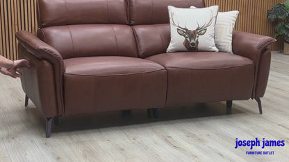 ‘Jude’ Montana Butterscotch Brown Cat-60_07 Leather 3 Seater Power Recliner Sofa with Power Headrests, Power Lumbar and Heated Seats