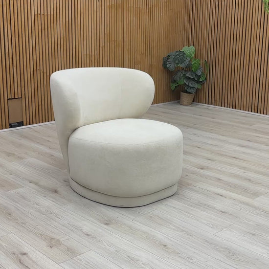 Video tour highlighting the soft texture, premium fabric quality, and sturdy frame build of the Kalista cream accent chair.