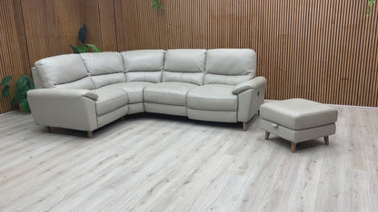 ‘Silverstone’ Cat-60:23 Lead Grey Leather Compact Left Hand Facing Power Recliner Corner Sofa + Small Storage Footstool