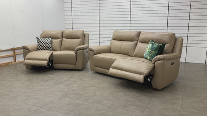 'Bobby' Leather Cat-55/71 Cream 3 + 2 Seater Power Recliner Sofa Set