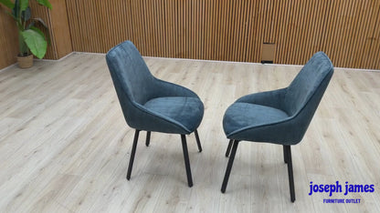 'Veja' Blue Velvet Fabric Pair of Swivel Dining Chairs