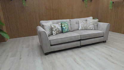 'Mariah' Dapple Cream-Tri Chrome Fabric 4 Seater Classic Back Split Frame Sofa (Ariana)