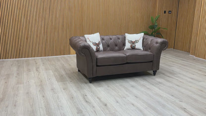 ‘Gosford’ Texas Brown 100% Italian Leather 2 Seater Chesterfield Sofa