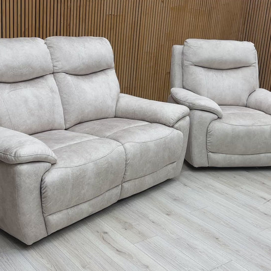  Video 'Sloane' Power Recliner Set, highlighting the comfortable high backs and contemporary style.