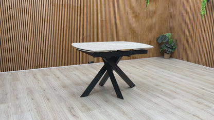 'Warrior' Crystal White Ceramic Top 120cm Swivel Extending Dining Table