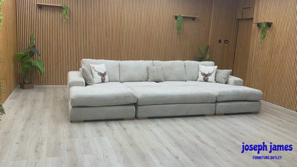 ‘Broadgate’ Silver Fabric Large U-shape Modular Sofa with Footstool