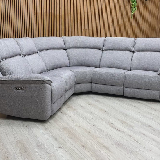 Video demonstration showing the power recliner mechanism in action and the sofa's high-back support.