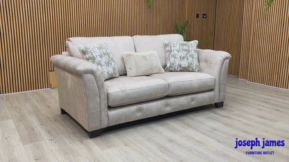 ‘Aura’ Kenzo Cream Dw Ft Velvet Fabric 3 Seater Classic Back Sofa + Footstool