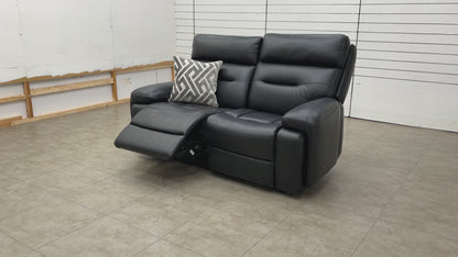 ‘Cinemax’ La4820 Natural Black Mica Leather 2 Seater Power Recliner Sofa with Power Headrests and Media Arms