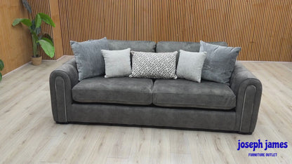 'Amara' Charcoal Grey Velvet Fabric 3 Seater Sofa + Snuggle Chair