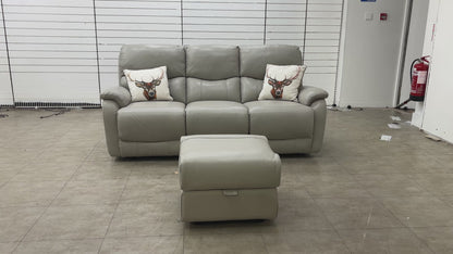 'Evelyn' Lead Grey Leather Manual Recliner 3 Seater Sofa with Storage Footstool