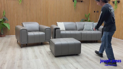 ‘Elphaba’ Elephant Grey Leather 3 Seater Power Recliner Sofa with Storage Arms + Power Chair + Storage Footstool