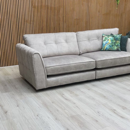 Video demonstration showing the Mariah sofa's scale, fabric texture, and split frame construction.