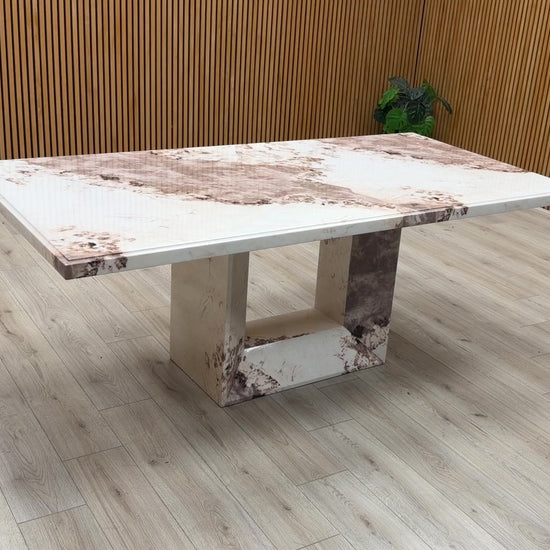 Video showcase of the Artemis dining table, demonstrating its large 200cm scale and high-end marble construction.
