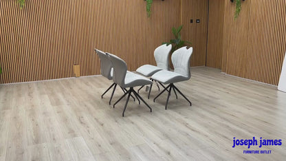‘Raul’ Stone Grey Fabric Set of 4 Swivel Dining Chairs