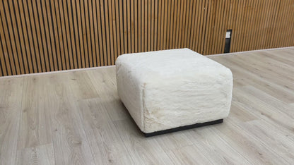 'Huski' Ivory Super Soft Faux Fur Footstool