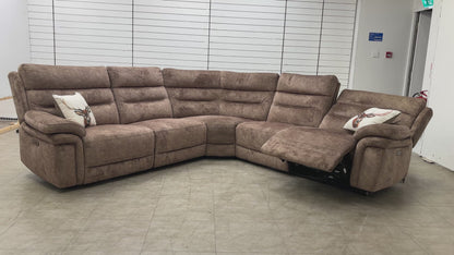 'Berlin' Power Recliner Classic Brown Be-0105 Velvet Modular Fabric Corner Sofa