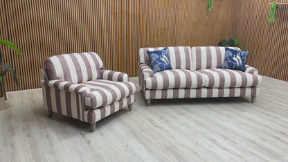 ‘Livie’ Stripe Claret Camilla Broad Fabric 3 Seater Sofa + Armchair