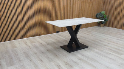 'Warrior' Crystal White Sintered Stone Ceramic Top Compact 135cm Fixed Dining Table