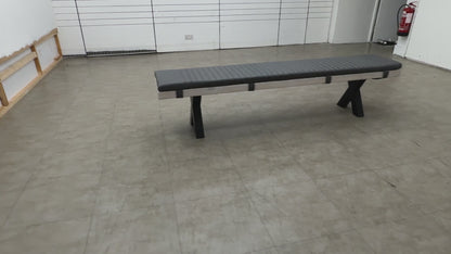 Bodahl 'Terra' 03 White Washed Solid Oak 220cm Dining Bench with Metal X-Shaped Legs + Grey Bench Pad