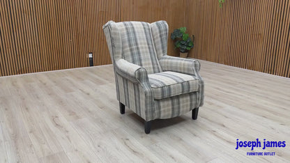 'Shirley' Taupe and Grey Combination Checkered Pattern Tight Weave Winchester Fabric Accent Chair