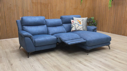 ‘Contempo’ Bfa-Blj-R10 Blue Suede Fabric Power Recliner Right Hand Facing Chaise End Sofa